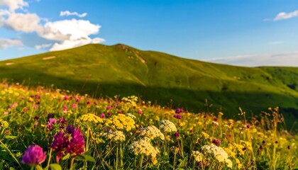Mountain meadow wildflowers, sunny day