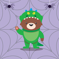 Bear in green dragon costume. Vector