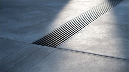 Linear Drainage System on Concrete Surface with Sunlight Reflection