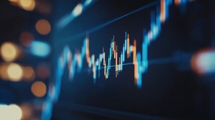 Financial data fluctuation analysis on screen displaying market trends in a tech environment