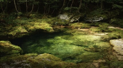 Tranquil Green Oasis in Serene Forest Setting with Clear Water