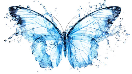 Translucent Water Butterfly with Splashing Drops on Transparent Background for Artistic and Design Applications