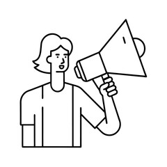 Businessman character in a cap with a megaphone illustration