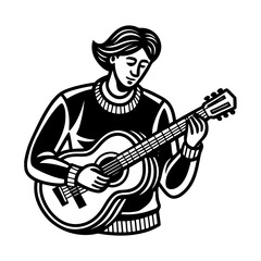 Obraz premium Young handsome man with an electric guitar playing rock music