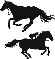 Horse Racing Silhouettes, Horse race SVG, Horses Racing Equestrian Sport and Horseback Riding Black and white vector illustration