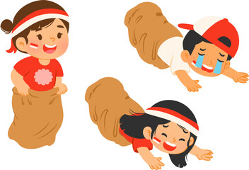 Children playing sack race 