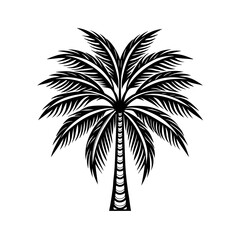 A vector illustration of a tropical palm tree silhouette against a summer sun