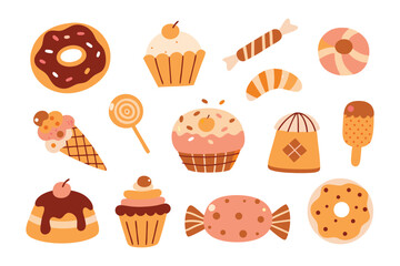 Sweet Indulgence: A vibrant and delectable assortment of various sweets and treats, artistically arranged to evoke a sense of pure delight and sugary temptation.