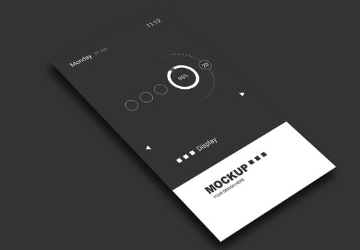 Minimalist Isometric Smartphone UI Mockup - Dark Mode Design Template