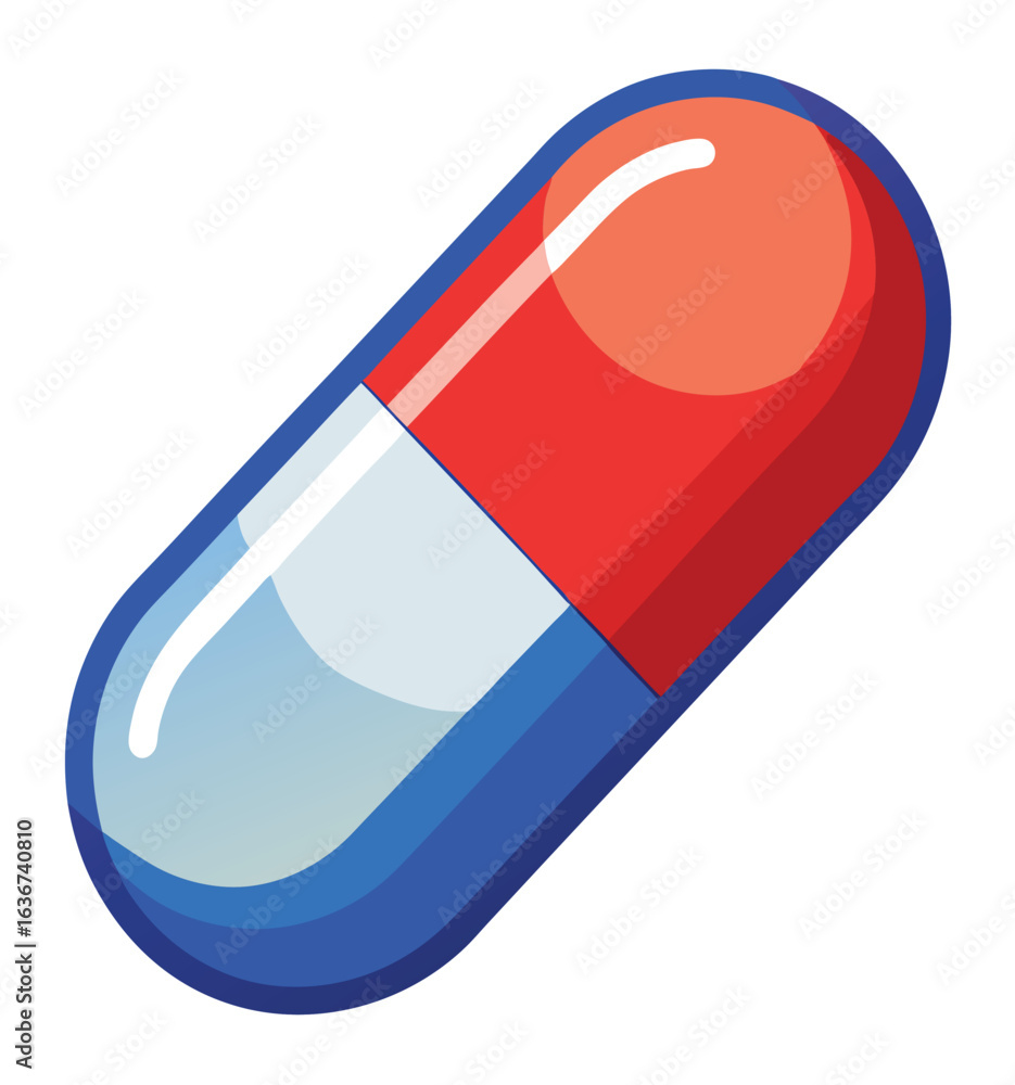 Poster a red computer mouse with a capsule icon, a vector illustration of a medical computer mouse for heal