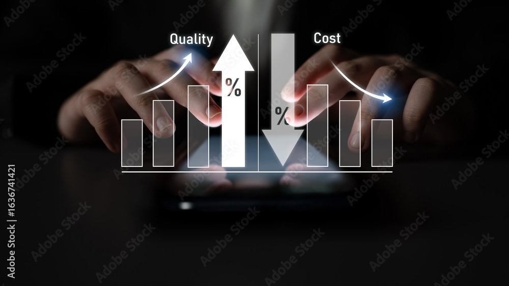 Poster increase quality and reduce cost represent quality, cost, and performance optimization for business 