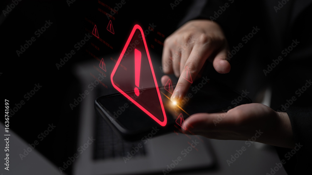Aufkleber cybersecurity alert warning showing red cyber for data breach, network threat, and cyber security sy