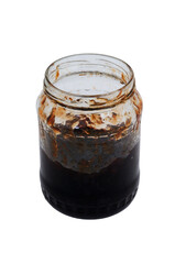 Glass jar of plum jam isolated on white background. Clipping path included.