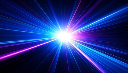 Vibrant Blue and Purple Laser Beams Radiating from Central Light Source