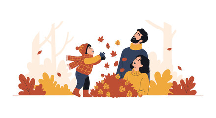 Fototapeta premium Joyful Family Bonding Time With Autumnal Leaves On A Crisp Autumn Day
