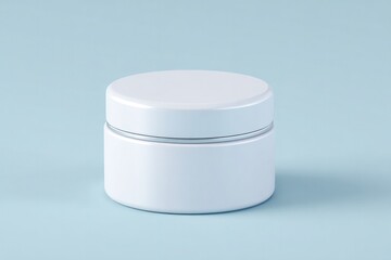 Minimalist cream jar showcases clean design against soft blue ba