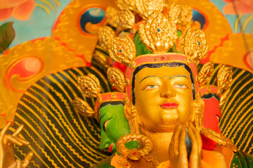 Three faced Goutama Buddha, symbol of multiple aspects of Buddhahood, the different bodies of a...