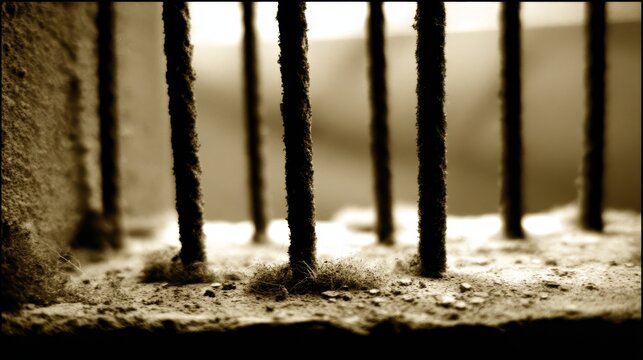 Close-Up of Rusty Bars with Dust and Shadows in Soft Focus - Powered by Adobe