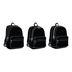 Vector art of three black backpacks isolated on white background in vector illustration
