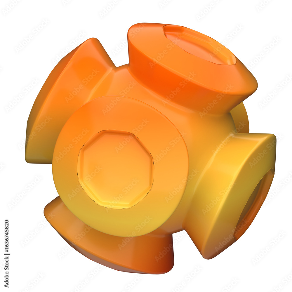 Poster abstract 3d rendering of a glossy orange and yellow geometric hub. a futuristic and modern design el