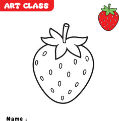 Black and white outline drawing of a strawberry with seeds and leaves, perfect for kids’ coloring activities. Great for educational worksheets, fruit lessons, art class projects, and printable crafts.