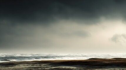 Fototapeta premium Dramatic Coastal Scene with Stormy Skies and Turbulent Sea Waves