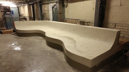 Obraz premium Modern Concrete Bench Design in Industrial Workshop Setting