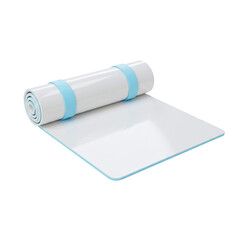 Clean white yoga mat with blue straps, partially unrolled for your next fitness session.