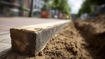 Fototapeta premium Close-Up of Wood Plank in Construction Area with Sand and Dirt