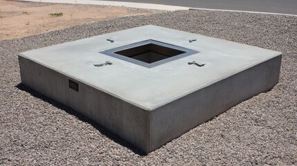 Modern Concrete Structure with Square Opening in Gravel Landscape
