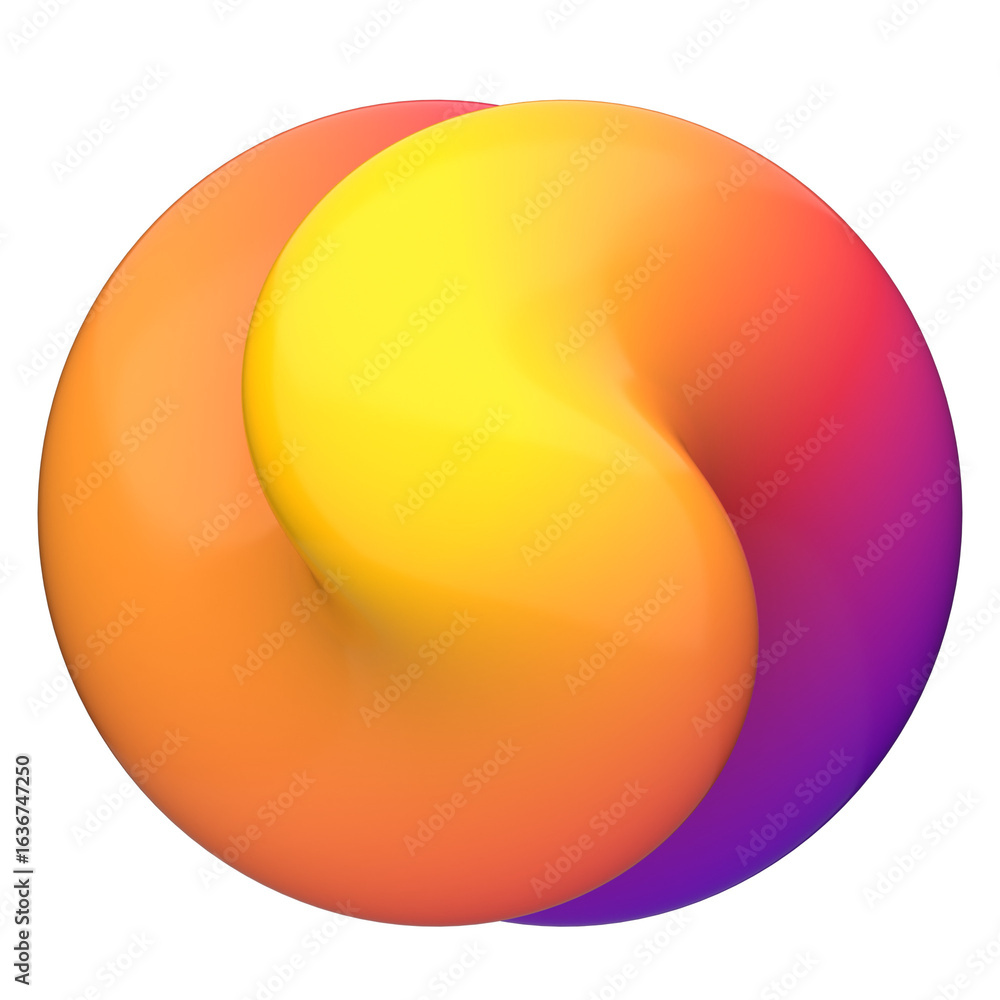 Poster modern digital illustration of a fluid, intertwined form. a colorful 3d abstract shape with a vibran