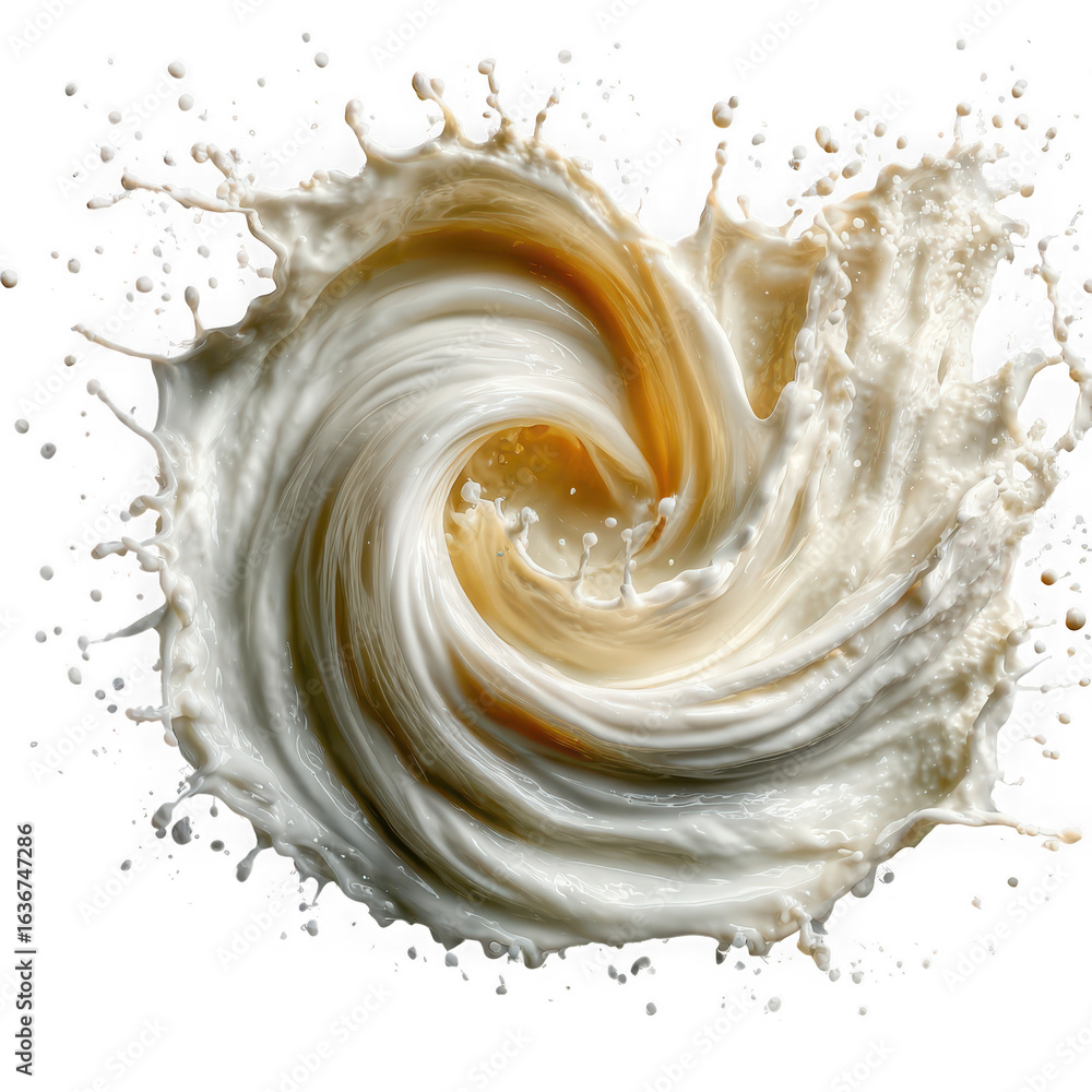 Aufkleber a dynamic swirl of creamy liquid creates an abstract vortex with a splash of white and beige hues is