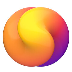 Modern digital illustration of a fluid, intertwined form. A colorful 3D abstract shape with a vibrant yellow, orange, and purple gradient.
