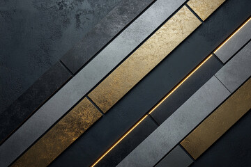 Futuristic design with holographic panels in alternating metallic and matte finishes located in a modern space