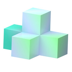 Geometric composition of four interconnected 3D cubes with a soft pastel blue and green gradient finish, isolated on a white background.