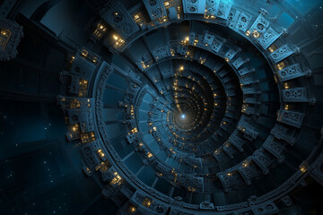 Obraz premium Galaxy-like fractal swirl in dark blue and black creates a mesmerizing cosmic experience