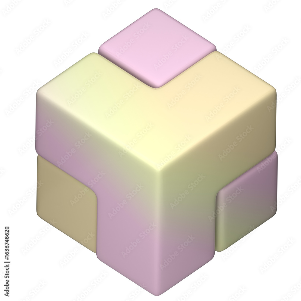 Poster abstract 3d cube with interlocking pastel colored parts. modern geometric design representing connec
