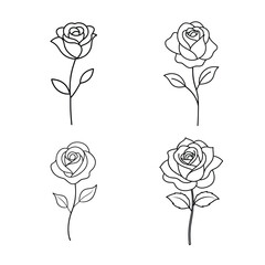 Minimal Rose & Floral Line Art Set &ndash; Single Line Vector Drawing