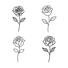 Minimal Rose & Floral Line Art Set &ndash; Single Line Vector Drawing
