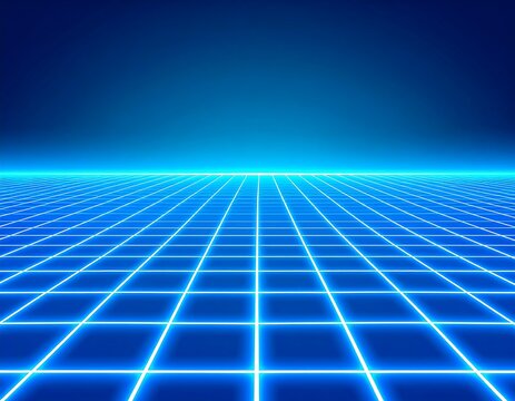 Retro grid floor, glowing blue