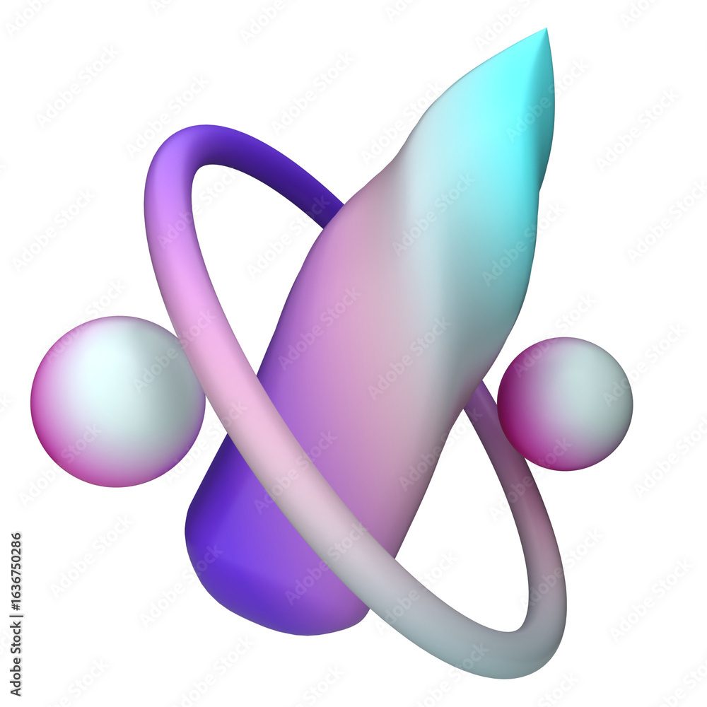 Poster abstract 3d rendering of a vibrant geometric composition with orbiting spheres, symbolizing technolo