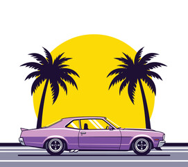 Classic Car Emblem Circle Logo - Vintage Vector Art Design