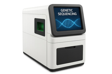 Genetic Sequencing Machine Showing DNA Structure on Transparent Background