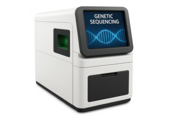 Genetic Sequencing Machine Showing DNA Structure on Transparent Background