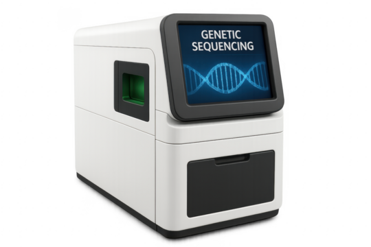 Genetic Sequencing Machine Showing DNA Structure on Transparent Background - Powered by Adobe
