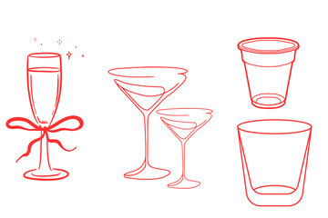 Red Line Art Drinkware: Festive Cocktail Glasses Set