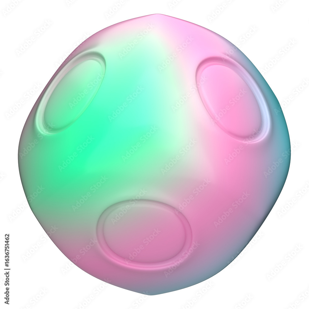 Poster abstract 3d sphere with indented circles in a pastel gradient. modern futuristic geometric object is