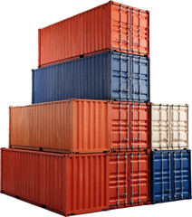 Fototapeta premium Stacked cargo containers forming a pyramid shape symbolizing global trade and logistics