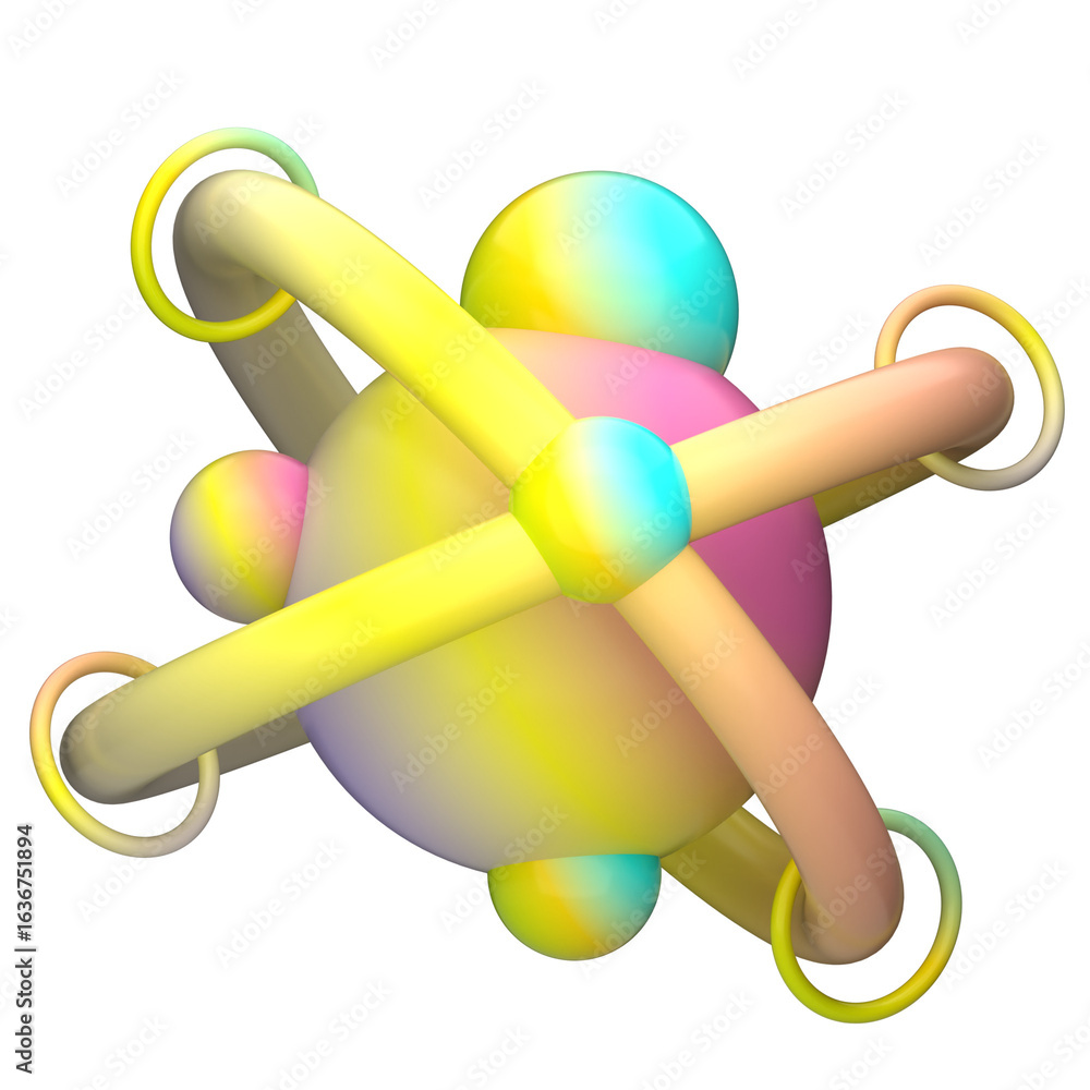 Poster abstract 3d geometric object with a vibrant rainbow gradient. conceptual model for science or techno