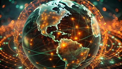 Global network connection over the world. Internet Concept of global business.World map with glowing lines on dark background. Network and communication concept. 3D Rendering	
